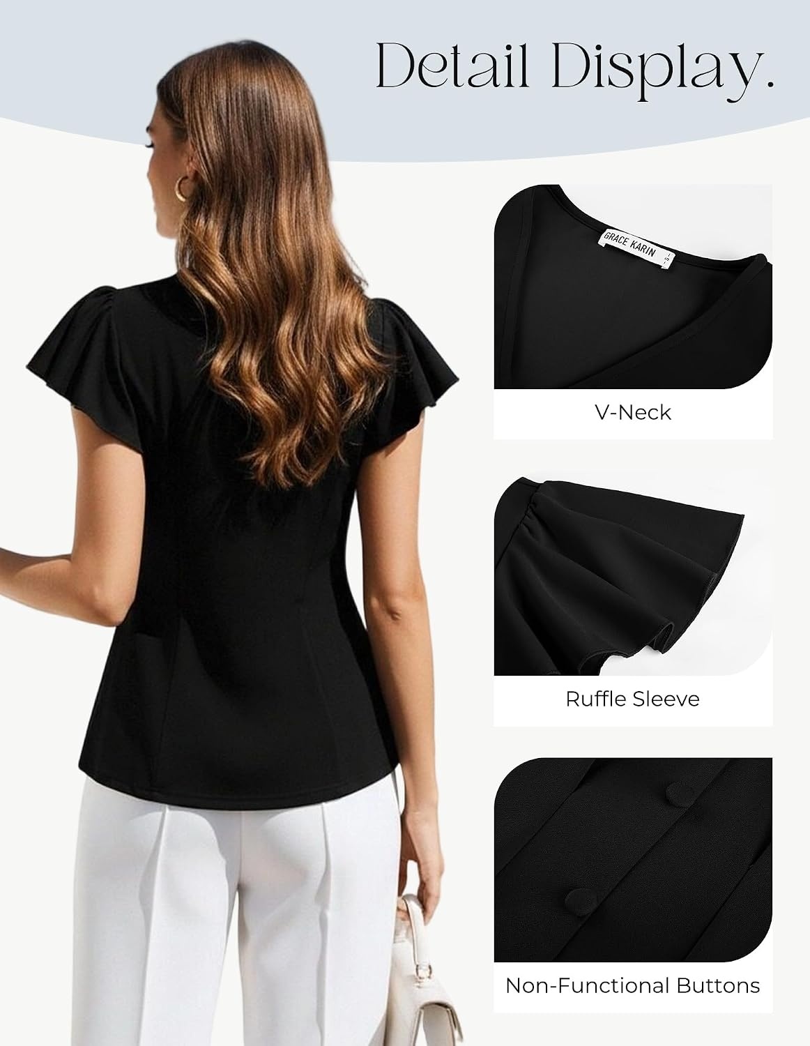 image:imageGRACE KARIN Womens Summer Blouses Dressy Casual Ruffle Peplum TopsBlack