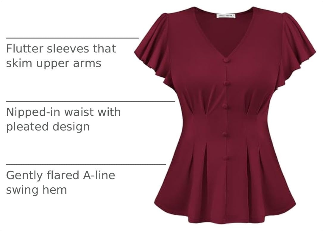 image:imageGRACE KARIN Womens Summer Blouses Dressy Casual Ruffle Peplum TopsBurgundy