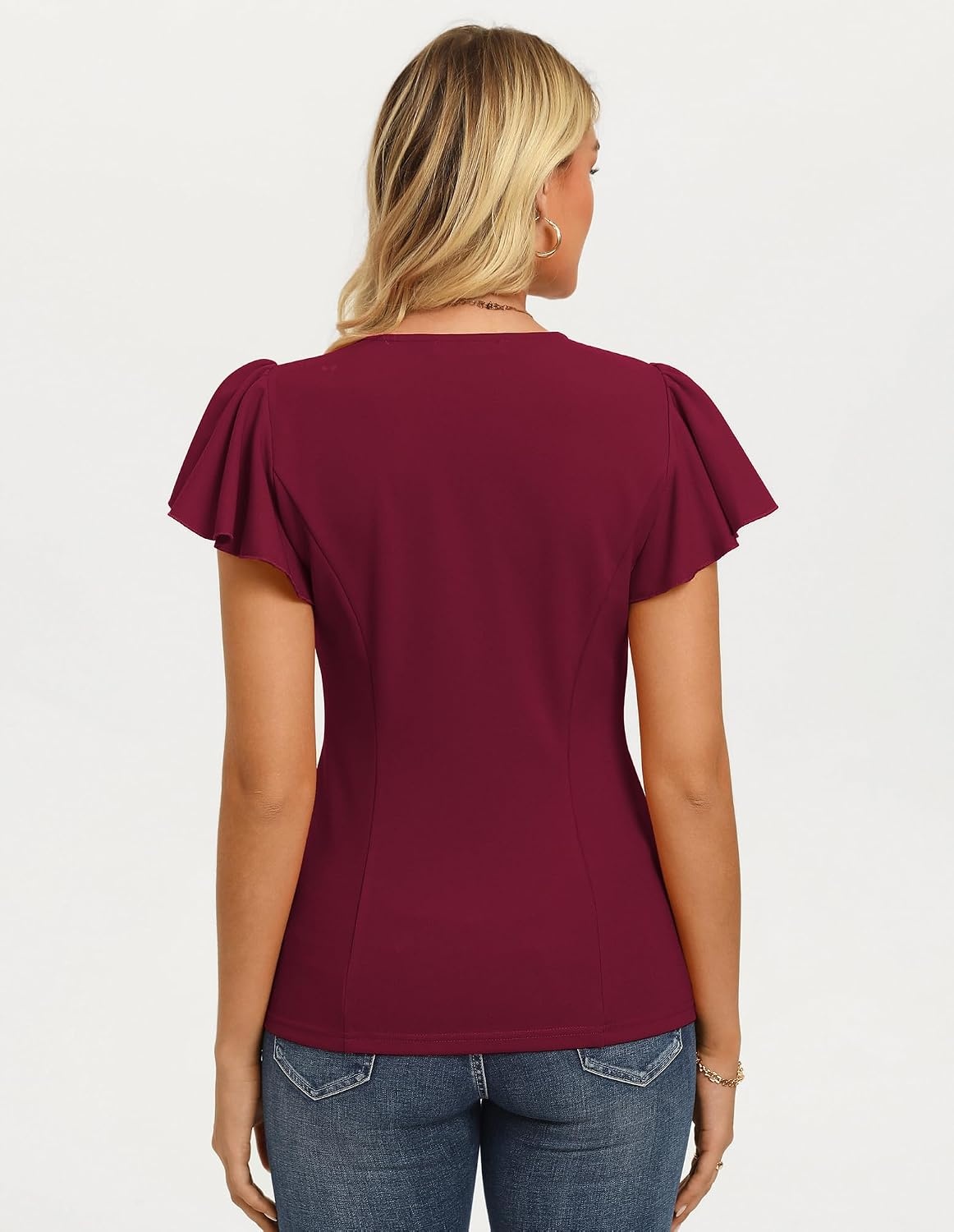 image:imageGRACE KARIN Womens Summer Blouses Dressy Casual Ruffle Peplum TopsBurgundy