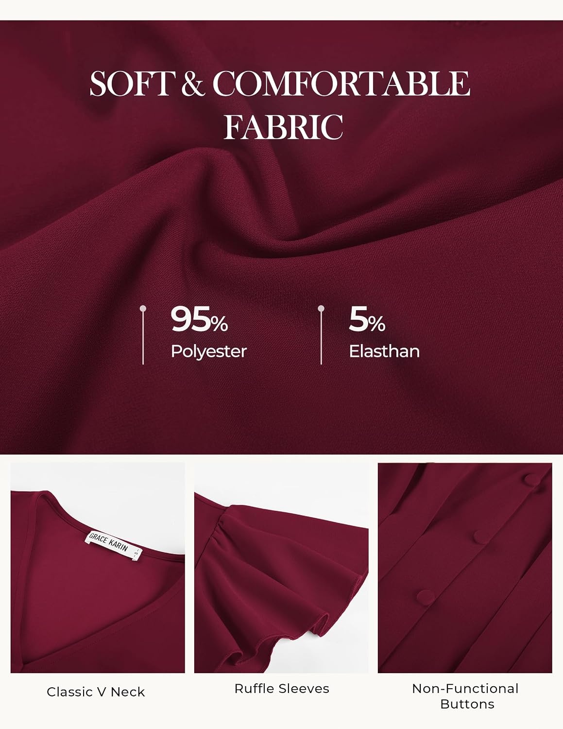 image:imageGRACE KARIN Womens Summer Blouses Dressy Casual Ruffle Peplum TopsBurgundy
