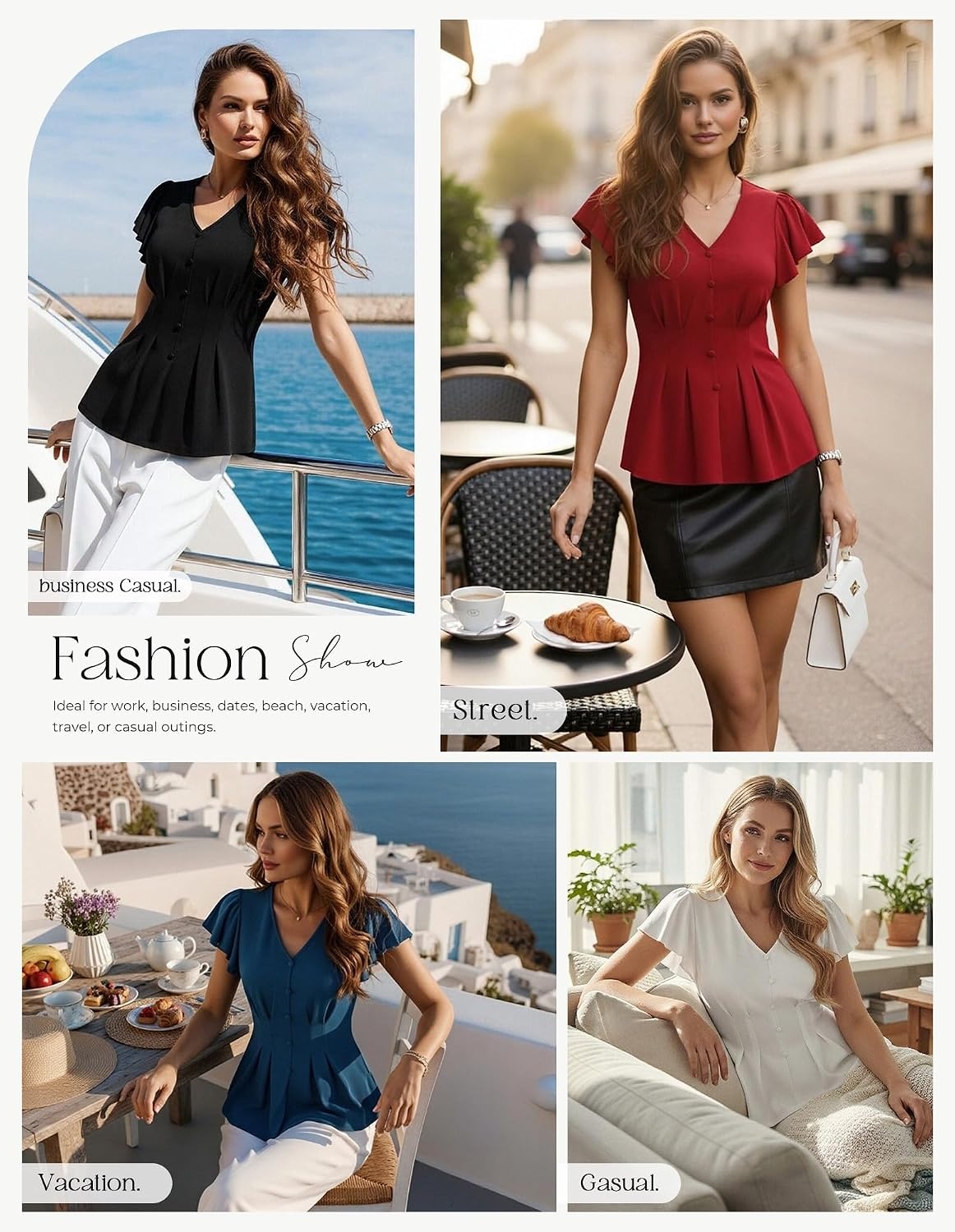 image:imageGRACE KARIN Womens Summer Blouses Dressy Casual Ruffle Peplum TopsKhaki