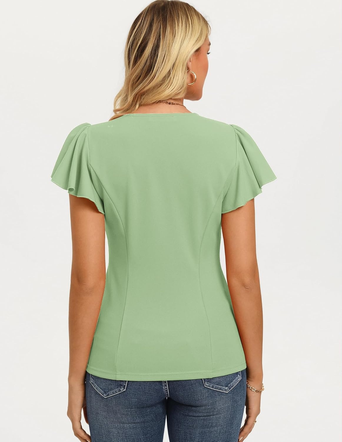 image:imageGRACE KARIN Womens Summer Blouses Dressy Casual Ruffle Peplum TopsLight Green