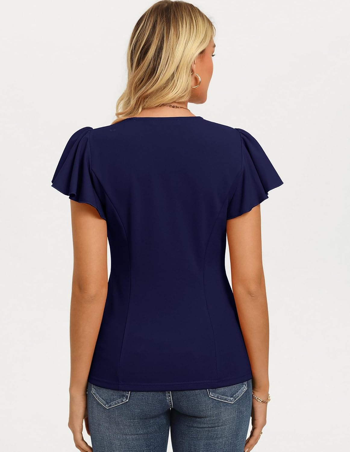 image:imageGRACE KARIN Womens Summer Blouses Dressy Casual Ruffle Peplum TopsNavy Blue