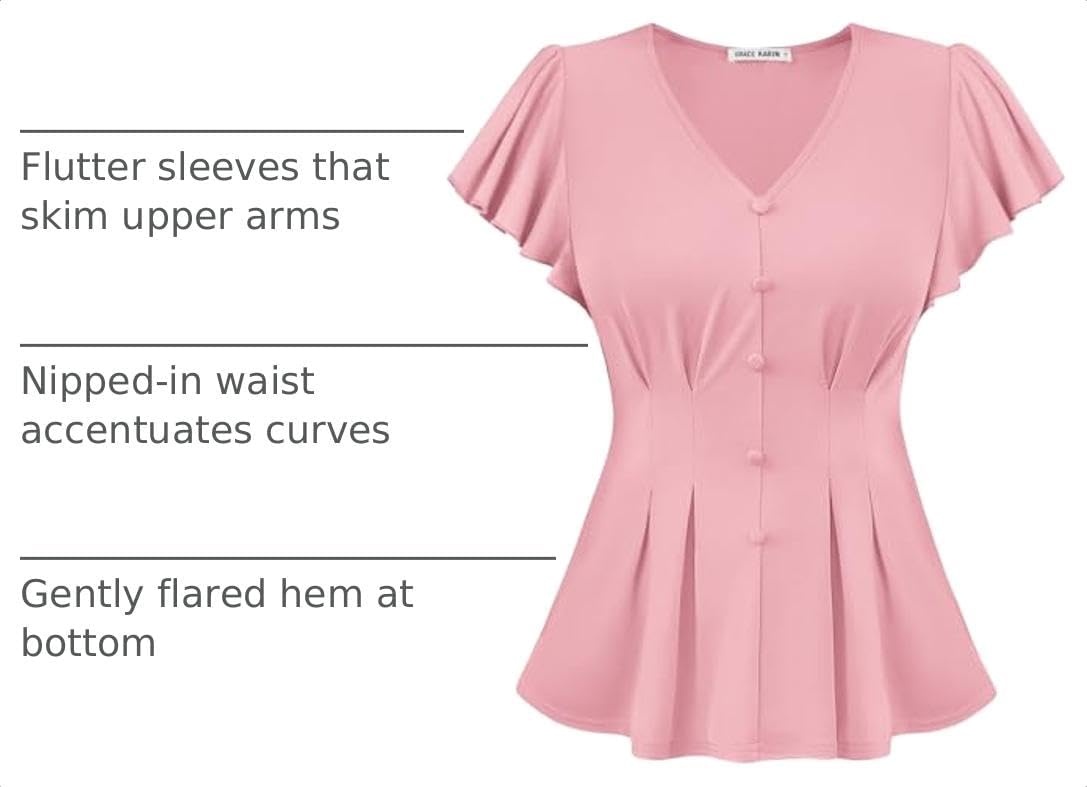 image:imageGRACE KARIN Womens Summer Blouses Dressy Casual Ruffle Peplum TopsPink