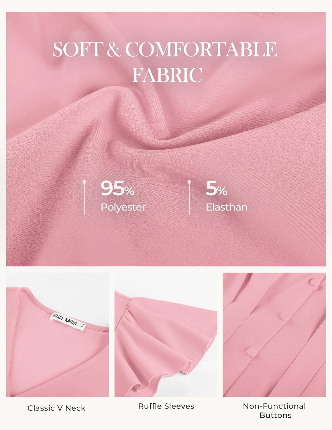 image:imageGRACE KARIN Womens Summer Blouses Dressy Casual Ruffle Peplum TopsPink