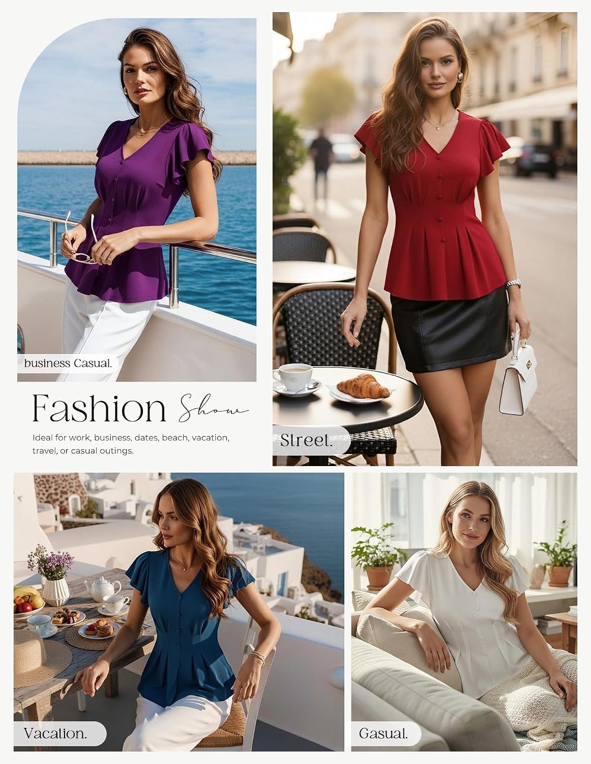 image:imageGRACE KARIN Womens Summer Blouses Dressy Casual Ruffle Peplum TopsPurple