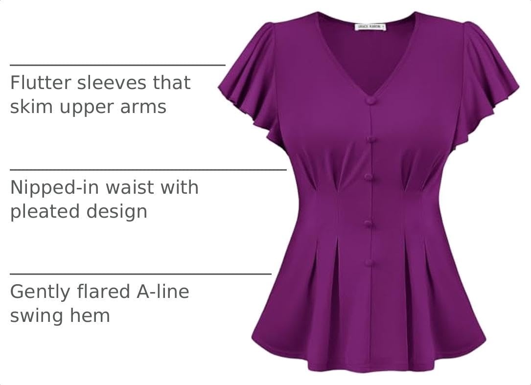 image:imageGRACE KARIN Womens Summer Blouses Dressy Casual Ruffle Peplum TopsPurple