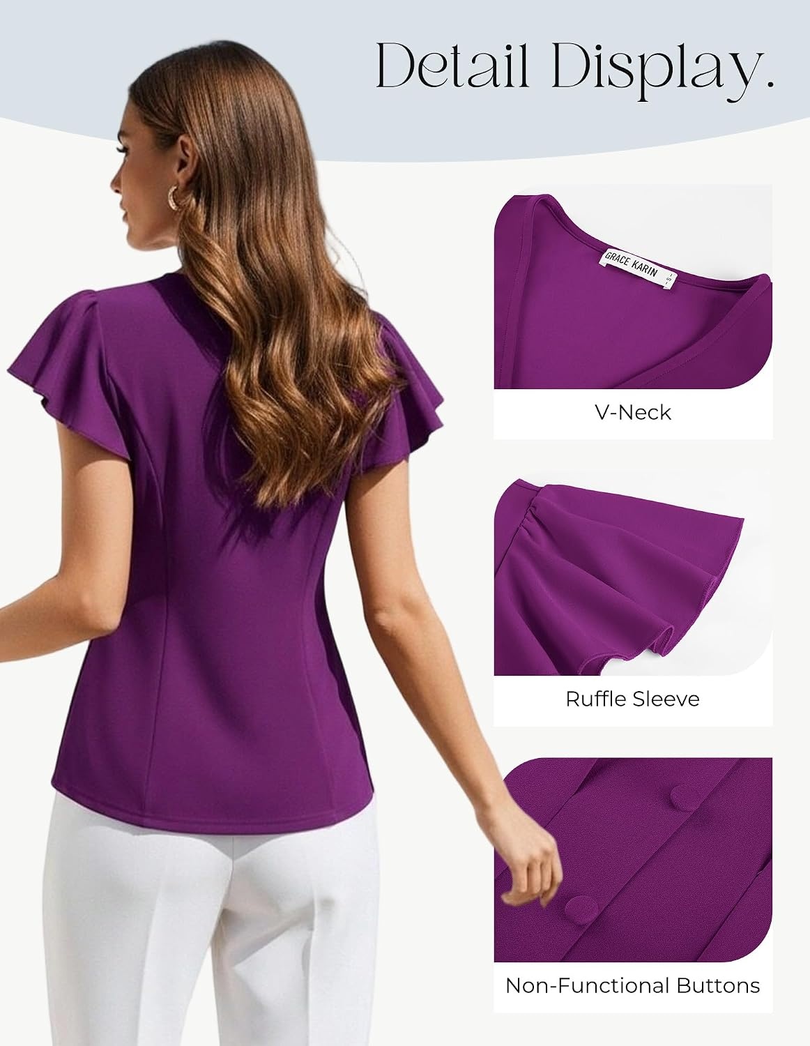 image:imageGRACE KARIN Womens Summer Blouses Dressy Casual Ruffle Peplum TopsPurple