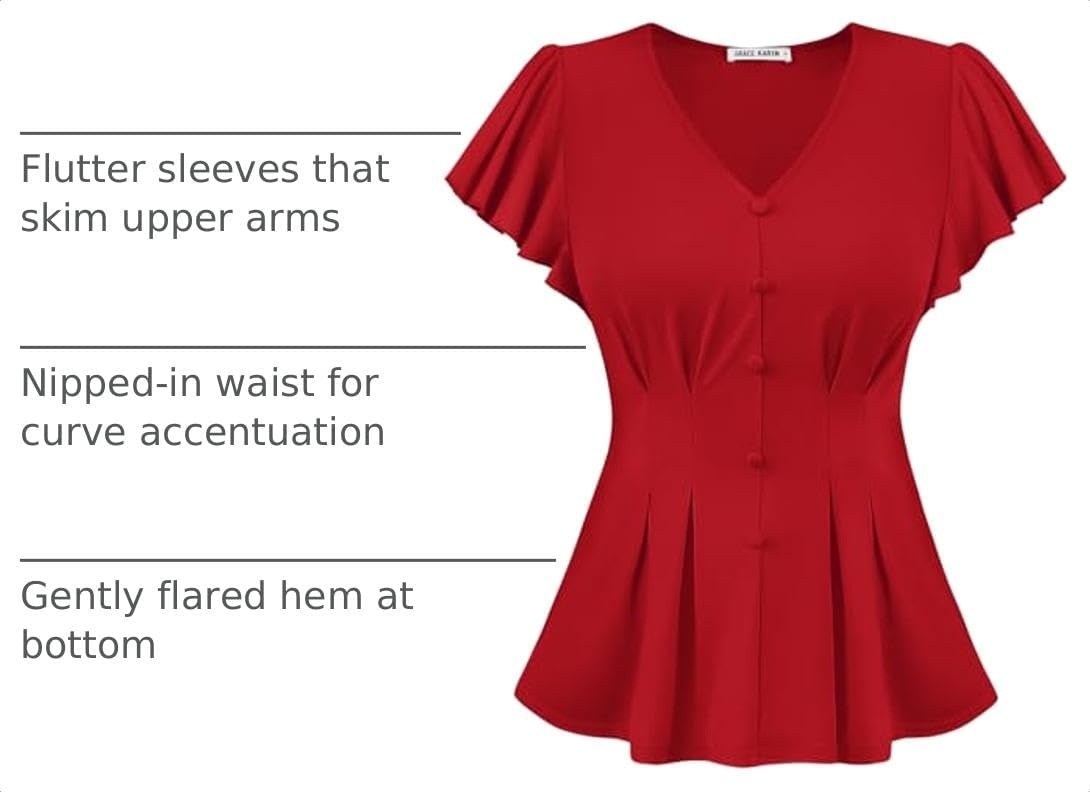 image:imageGRACE KARIN Womens Summer Blouses Dressy Casual Ruffle Peplum TopsRed