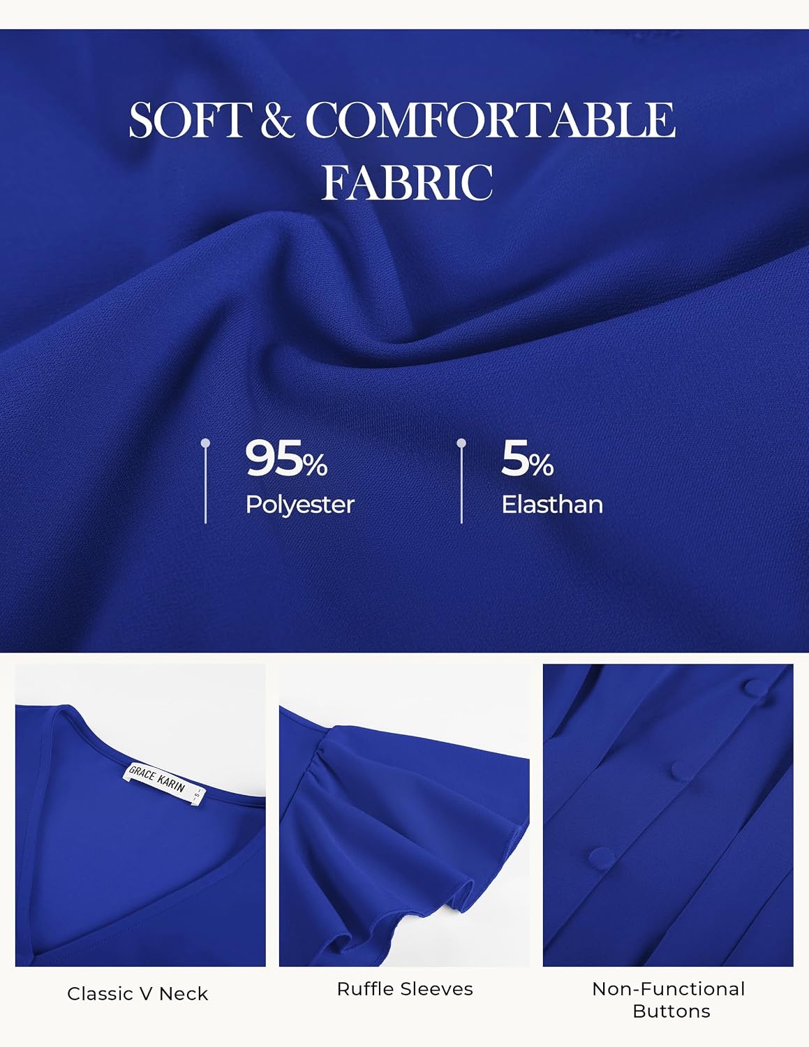 image:imageGRACE KARIN Womens Summer Blouses Dressy Casual Ruffle Peplum TopsRoyal Blue
