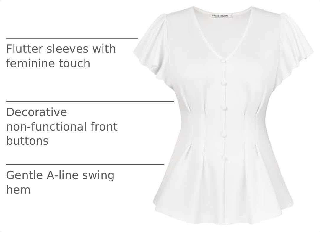 image:imageGRACE KARIN Womens Summer Blouses Dressy Casual Ruffle Peplum TopsWhite