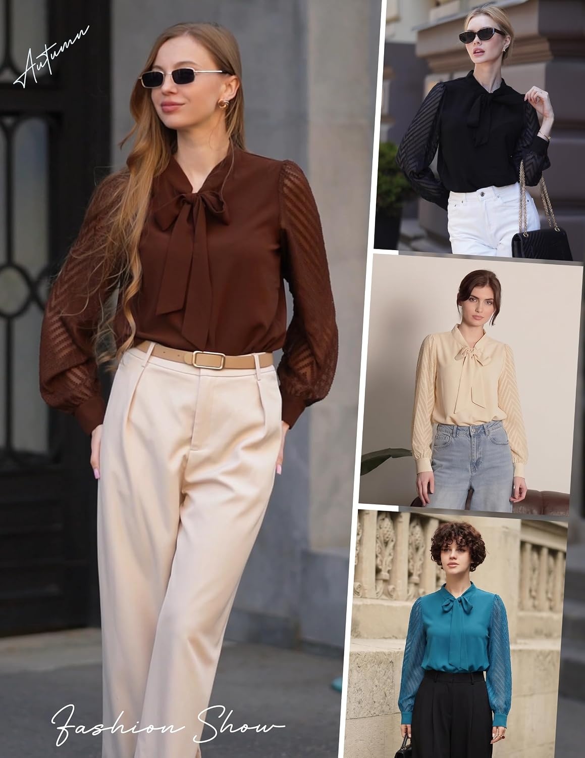 image:imageWomens Dressy Bow Tie Neck Long Sleeve Business Casual TopBlack