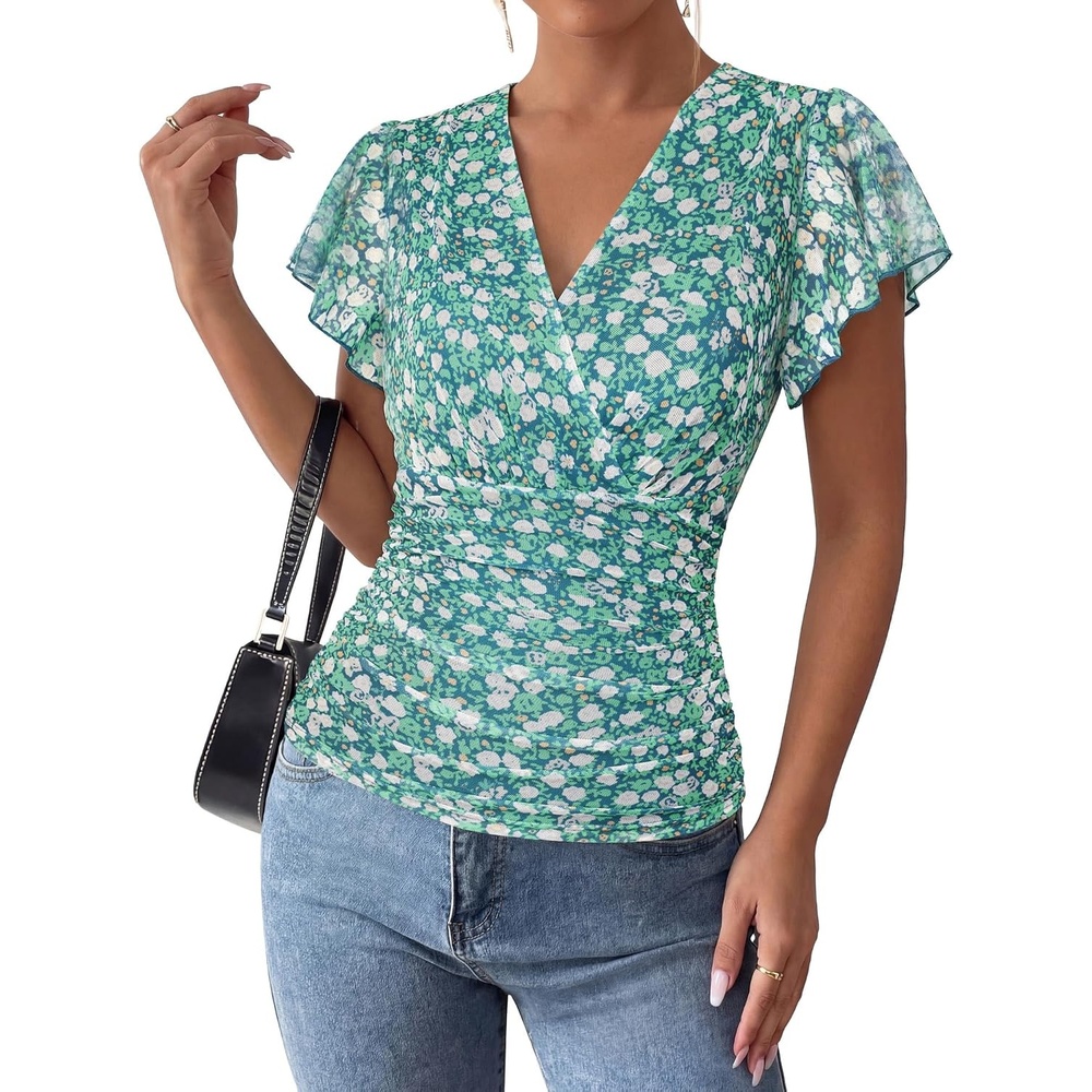 image:imageGRACE KARIN 2026 Womens Mesh Tops Dressy Casual Boho BlousesGreen White