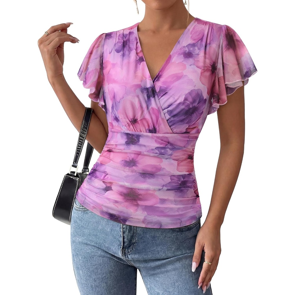 image:imageGRACE KARIN 2026 Womens Mesh Tops Dressy Casual Boho BlousesPurple