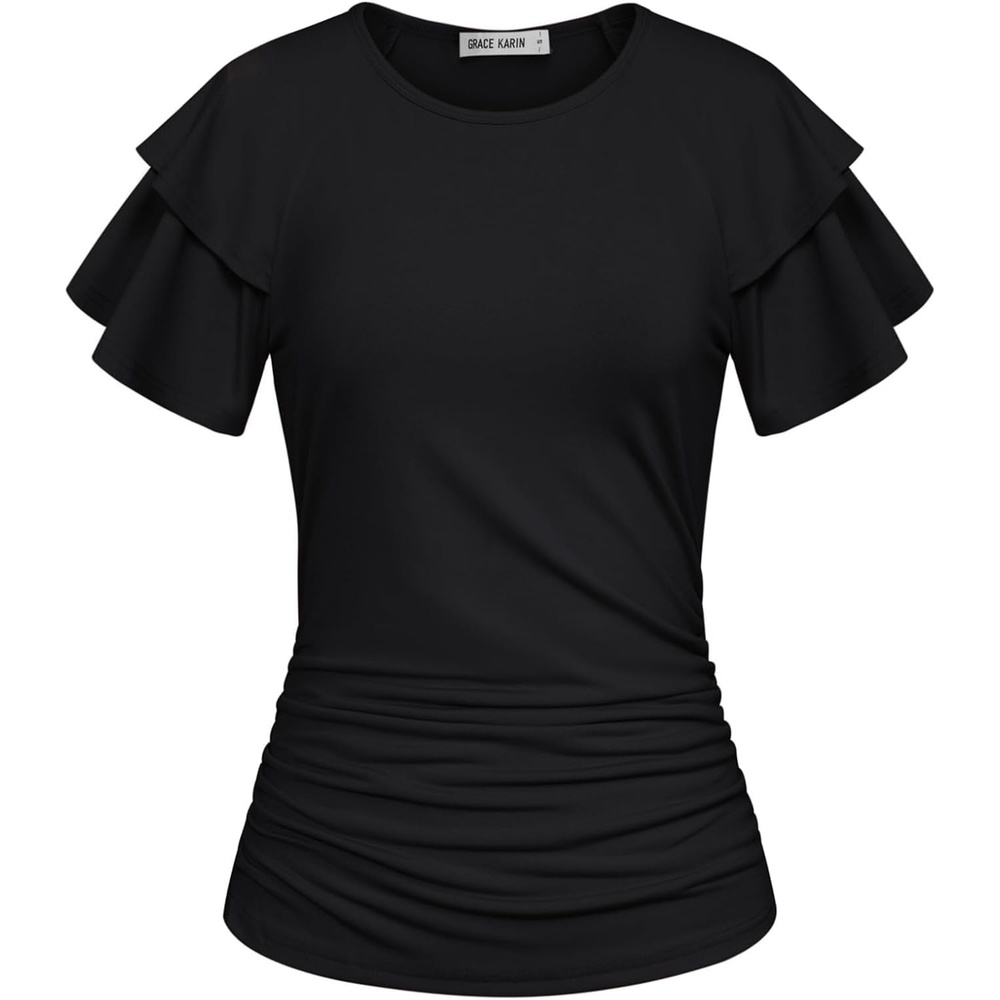 image:imageGRACE KARIN Women Tops Dressy Casual Ruffle Sleeve BlousesBlack