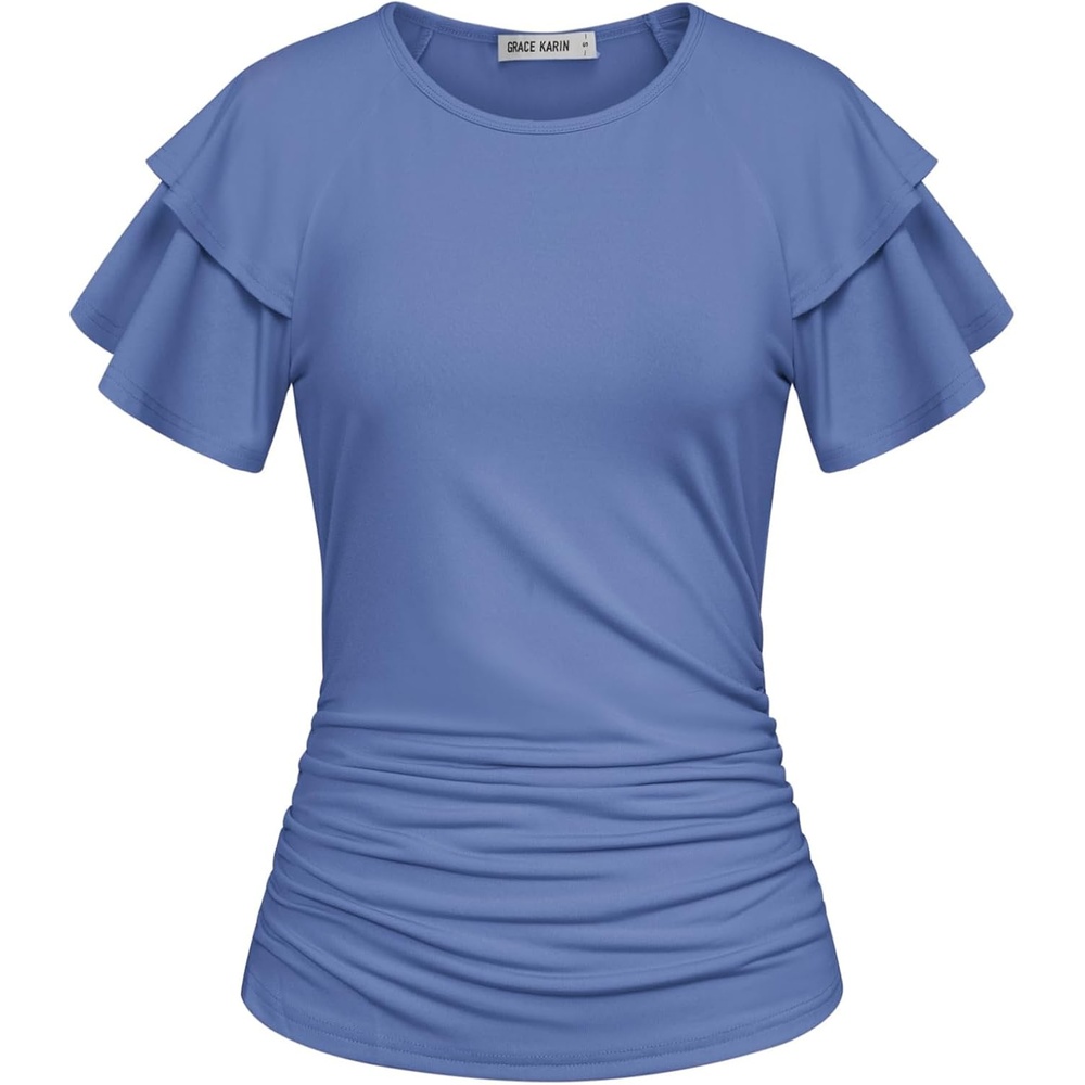 image:imageGRACE KARIN Women Tops Dressy Casual Ruffle Sleeve BlousesBlue