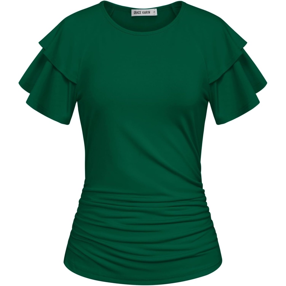 image:imageGRACE KARIN Women Tops Dressy Casual Ruffle Sleeve BlousesDark Green
