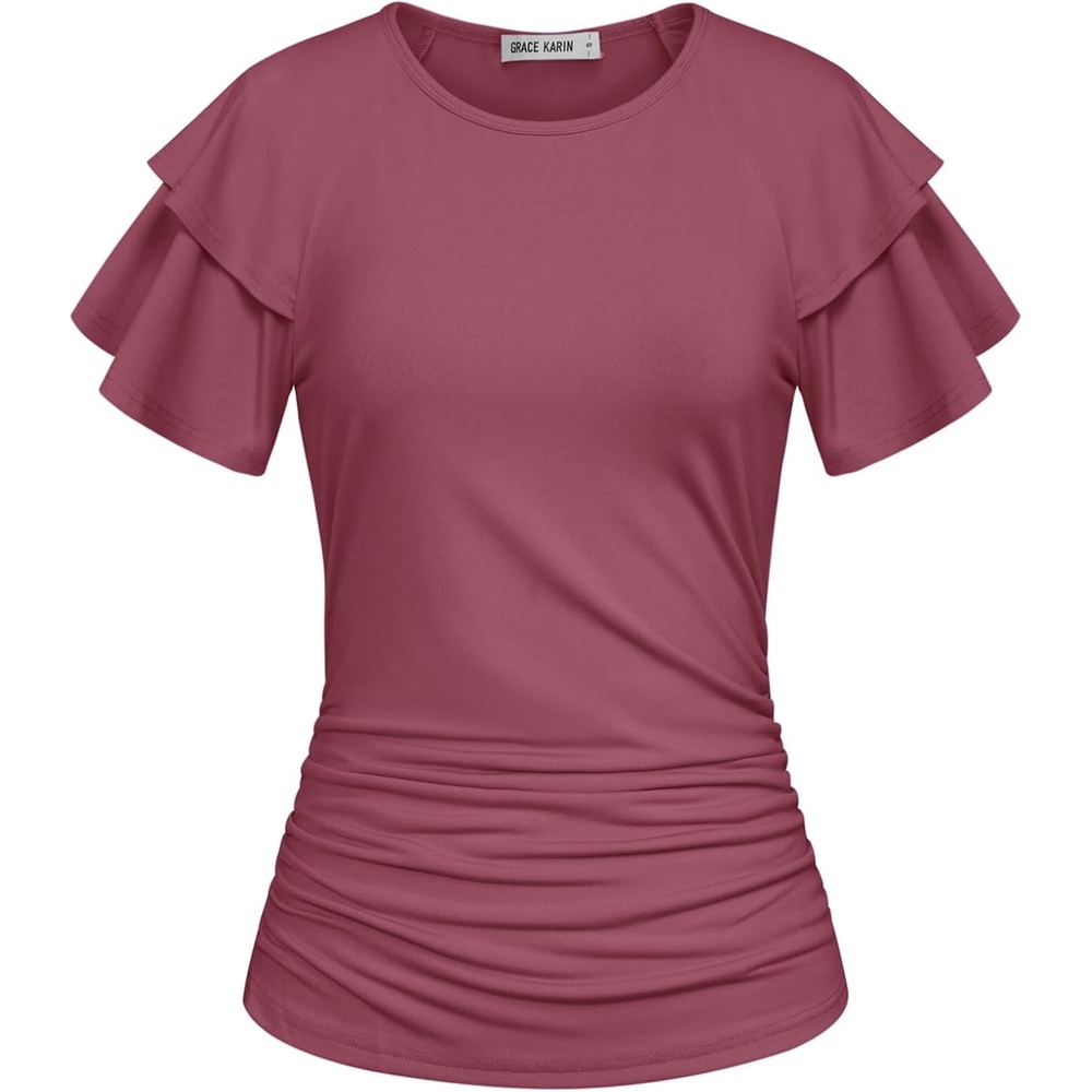 image:imageGRACE KARIN Women Tops Dressy Casual Ruffle Sleeve BlousesFuchsia