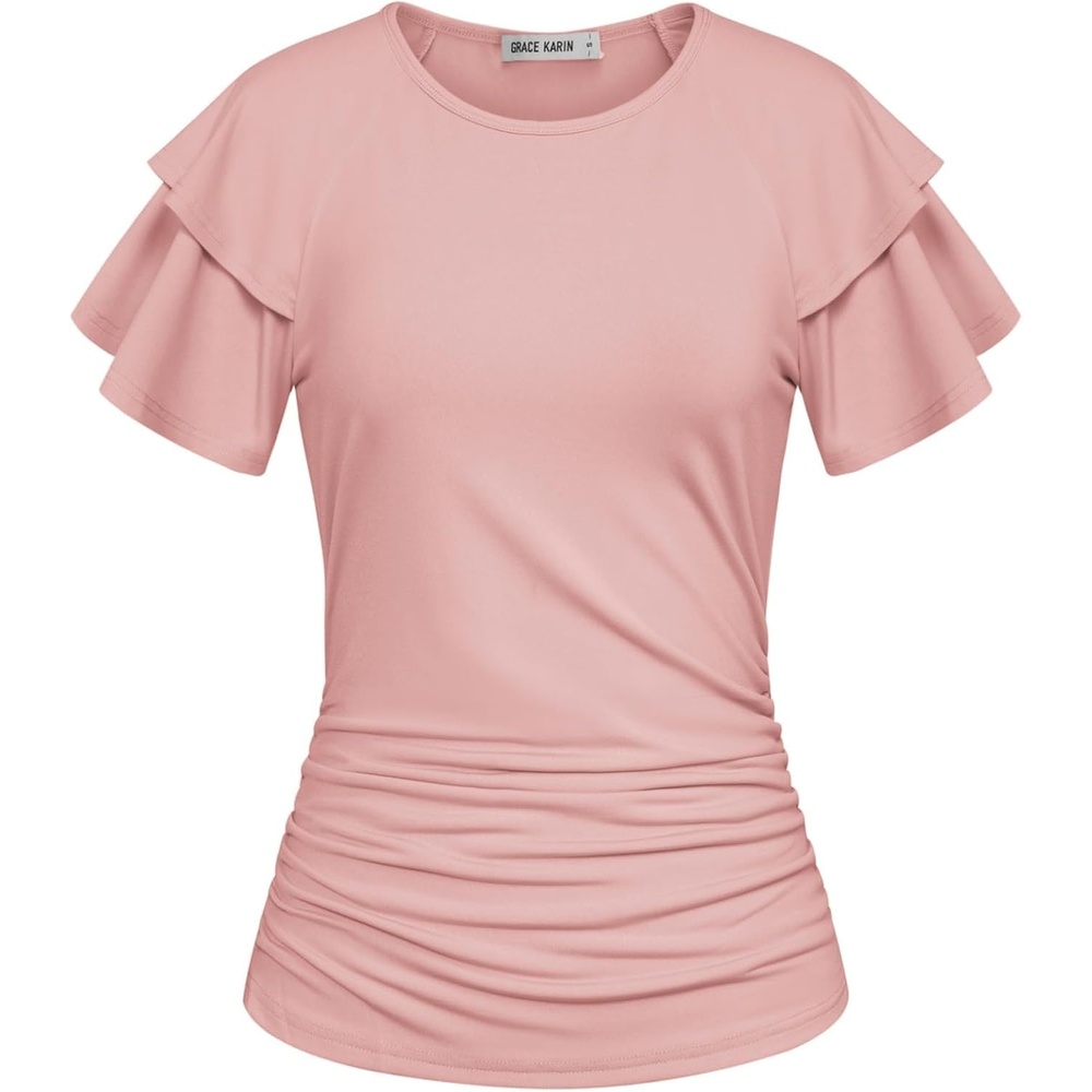 image:imageGRACE KARIN Women Tops Dressy Casual Ruffle Sleeve BlousesLight Pink