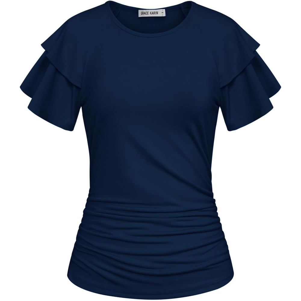 image:imageGRACE KARIN Women Tops Dressy Casual Ruffle Sleeve BlousesNavy Blue