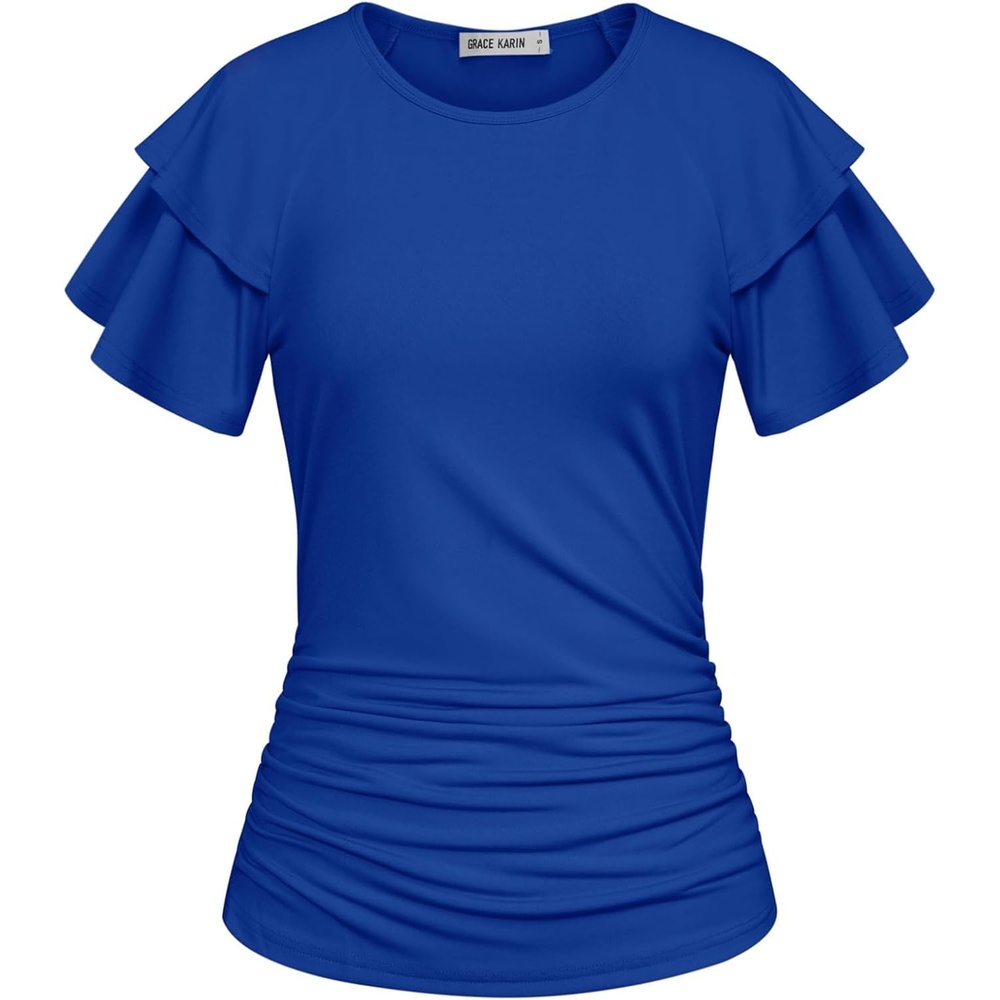 image:imageGRACE KARIN Women Tops Dressy Casual Ruffle Sleeve BlousesRoyal Blue
