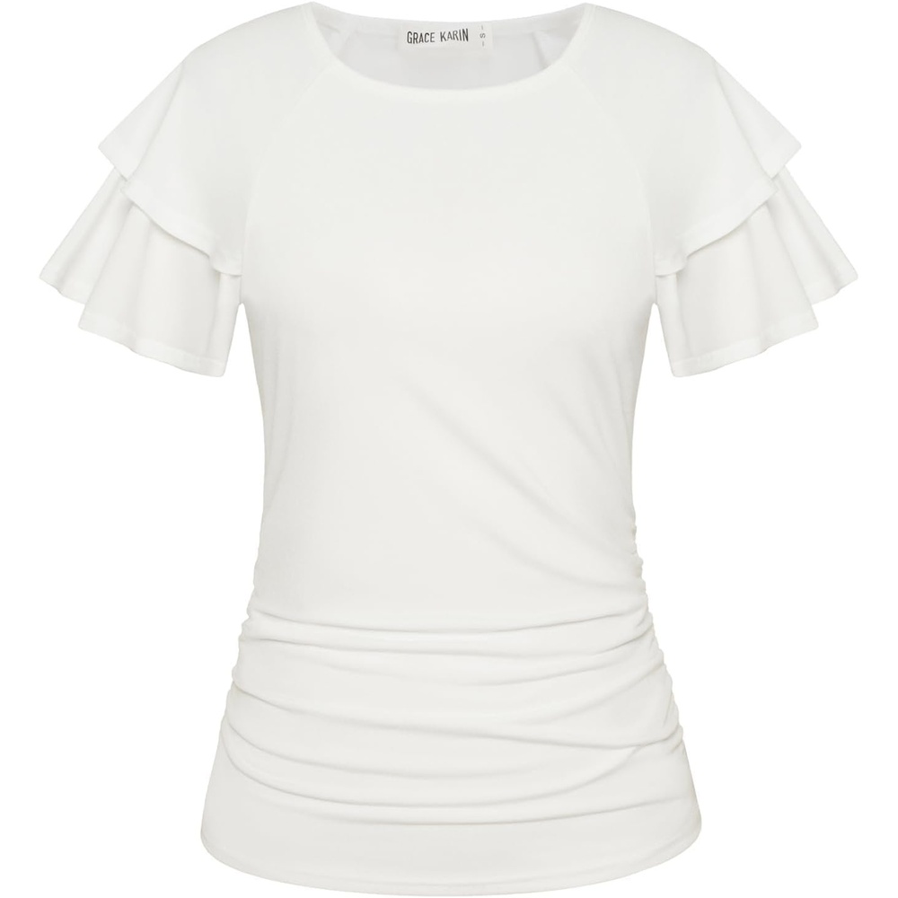 image:imageGRACE KARIN Women Tops Dressy Casual Ruffle Sleeve BlousesWhite