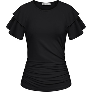 GRACE KARIN Women Tops Dressy Casual Ruffle Sleeve Blouses(Black)