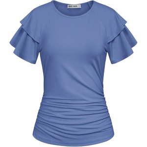 GRACE KARIN Women Tops Dressy Casual Ruffle Sleeve Blouses(Blue)