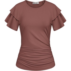 GRACE KARIN Women Tops Dressy Casual Ruffle Sleeve Blouses(Chocolate Brown)