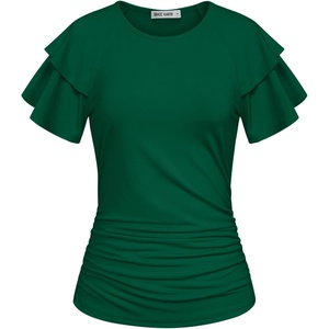 GRACE KARIN Women Tops Dressy Casual Ruffle Sleeve Blouses(Dark Green)