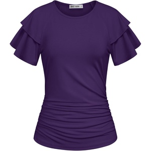 GRACE KARIN Women Tops Dressy Casual Ruffle Sleeve Blouses(Dark Purple)