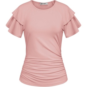 GRACE KARIN Women Tops Dressy Casual Ruffle Sleeve Blouses(Light Pink)