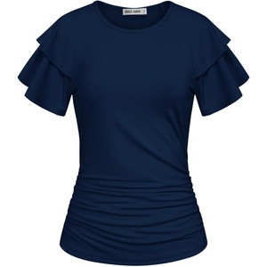 GRACE KARIN Women Tops Dressy Casual Ruffle Sleeve Blouses(Navy Blue)