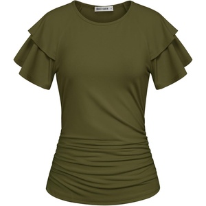 GRACE KARIN Women Tops Dressy Casual Ruffle Sleeve Blouses(Olive Green)