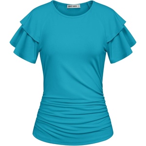 GRACE KARIN Women Tops Dressy Casual Ruffle Sleeve Blouses(Peacock Blue)