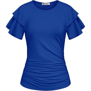GRACE KARIN Women Tops Dressy Casual Ruffle Sleeve Blouses(Royal Blue)