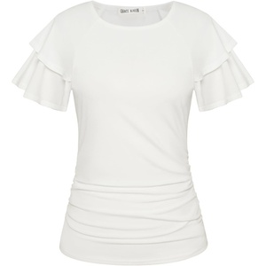 GRACE KARIN Women Tops Dressy Casual Ruffle Sleeve Blouses(White)