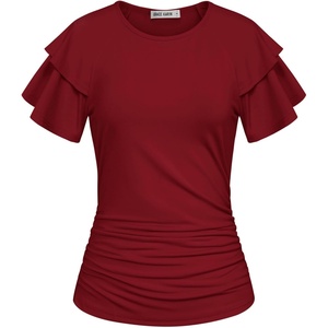 GRACE KARIN Women Tops Dressy Casual Ruffle Sleeve Blouses(Wine Red)