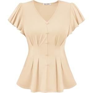 GRACE KARIN Womens Summer Blouses Dressy Casual Ruffle Peplum Tops(Apricot)