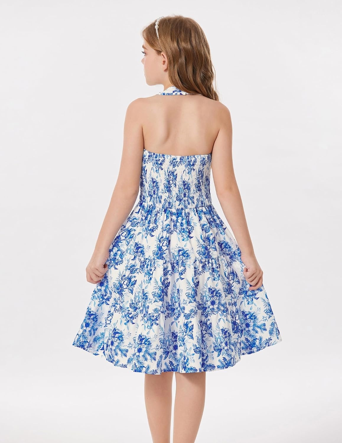 image:imageGRACE KARIN Girls Hawaiian Dresses Halter Tropical Beach Summer Dress 614YBlue and White
