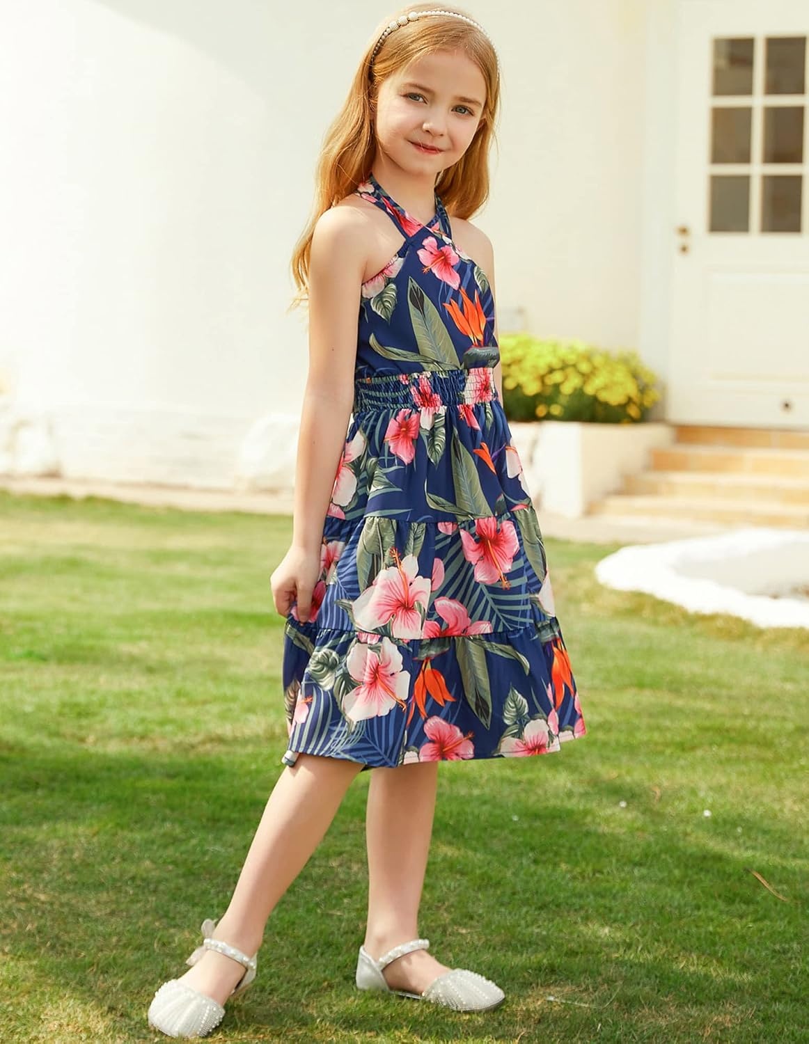 image:imageGRACE KARIN Girls Hawaiian Dresses Halter Tropical Beach Summer Dress 614YFloral on Navy