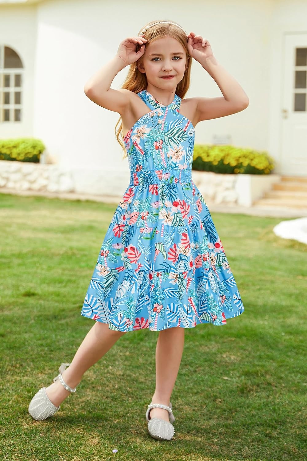 image:imageGRACE KARIN Girls Hawaiian Dresses Halter Tropical Beach Summer Dress 614YFloral on Royal Blue