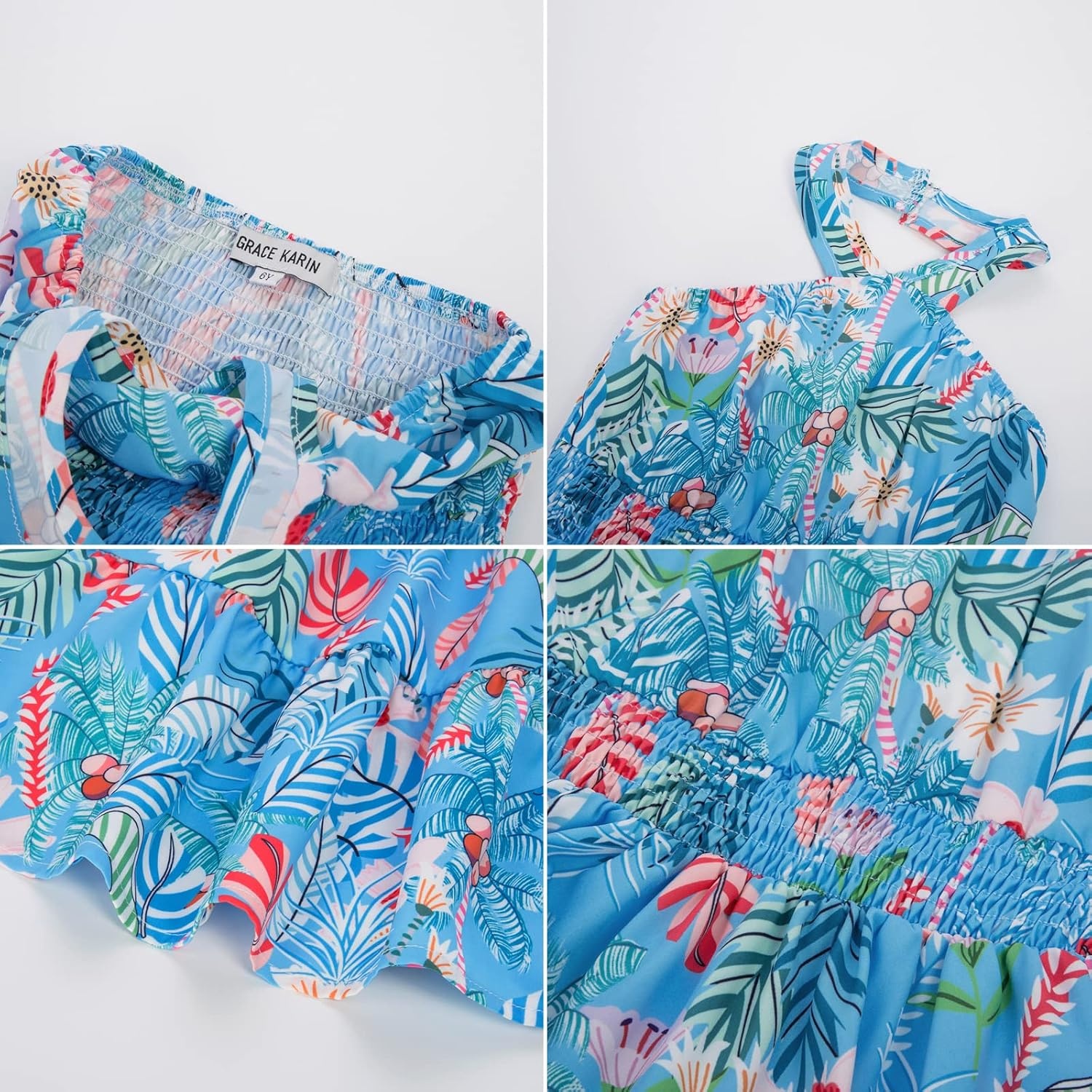 image:imageGRACE KARIN Girls Hawaiian Dresses Halter Tropical Beach Summer Dress 614YFloral on Royal Blue