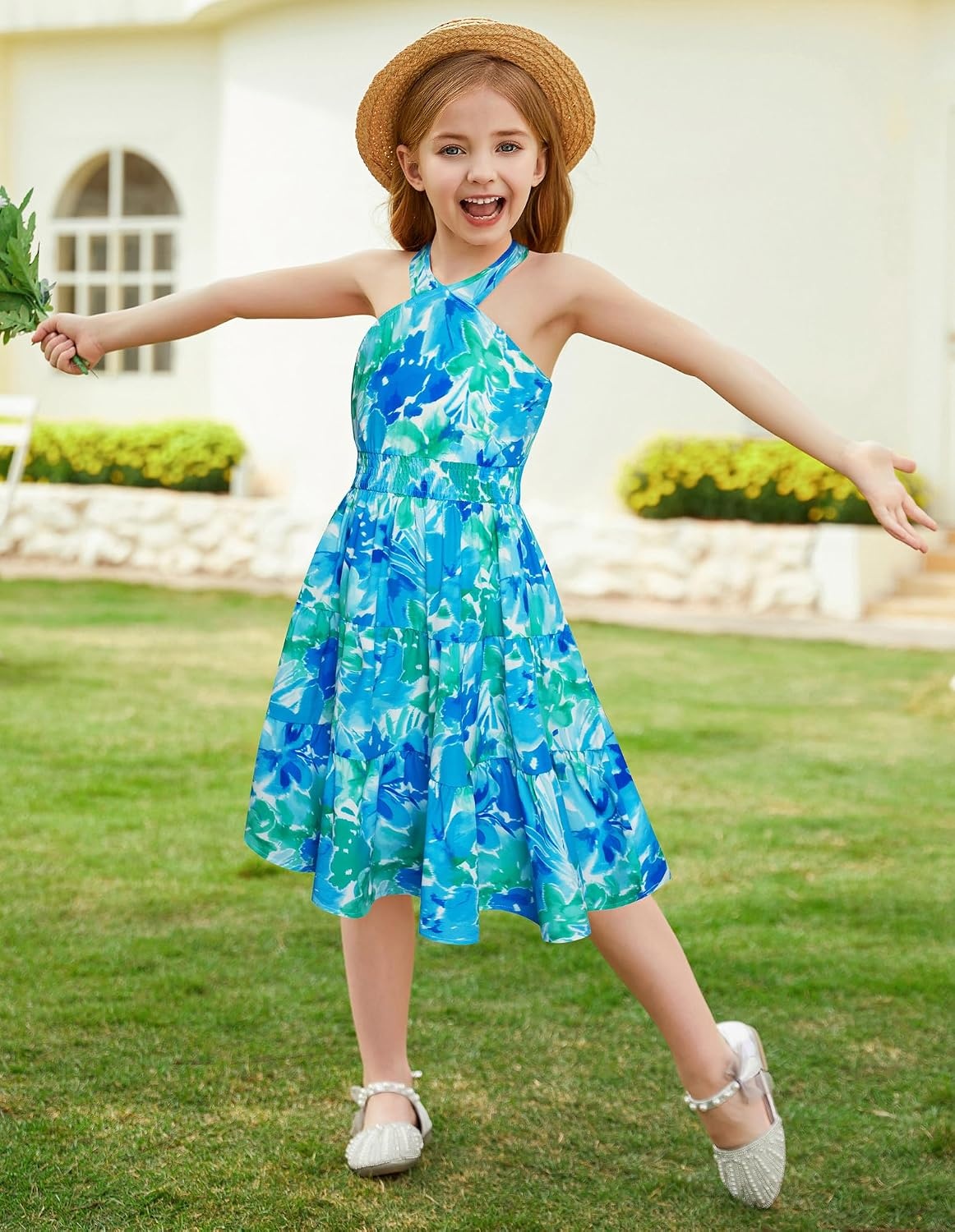 image:imageGRACE KARIN Girls Hawaiian Dresses Halter Tropical Beach Summer Dress 614YGreen and Blue