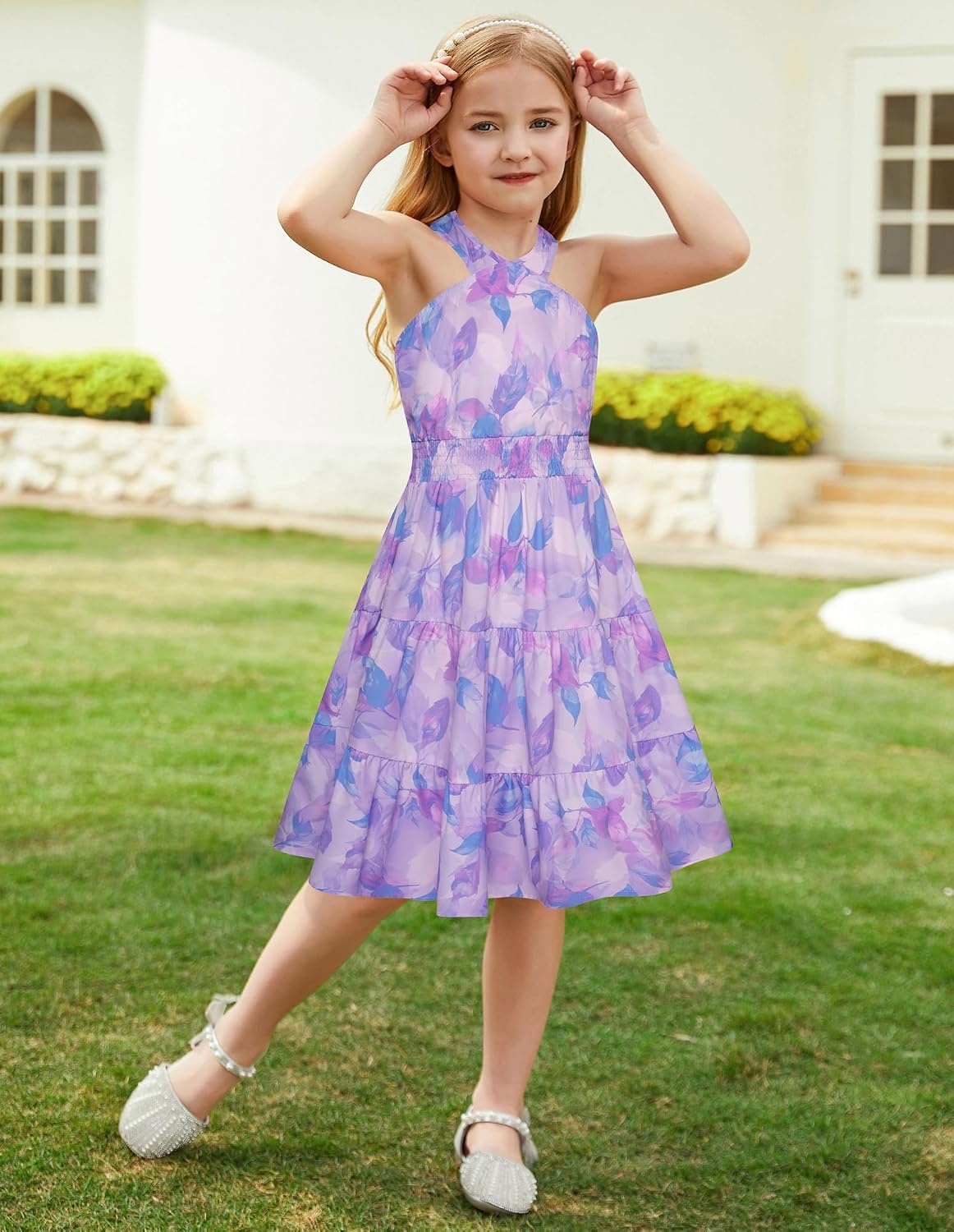 image:imageGRACE KARIN Girls Hawaiian Dresses Halter Tropical Beach Summer Dress 614YPurple Leaf