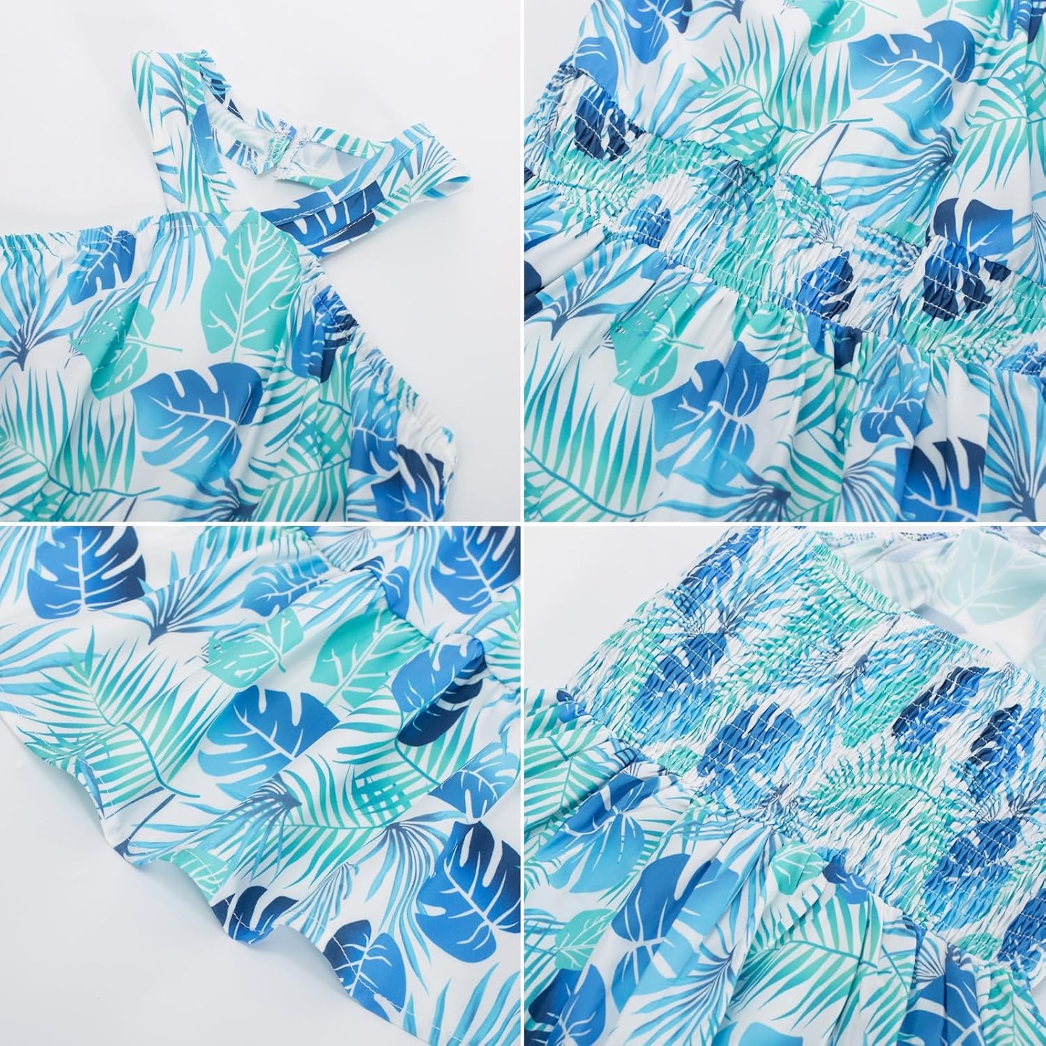 image:imageGRACE KARIN Girls Hawaiian Dresses Halter Tropical Beach Summer Dress 614YWhite and Teal