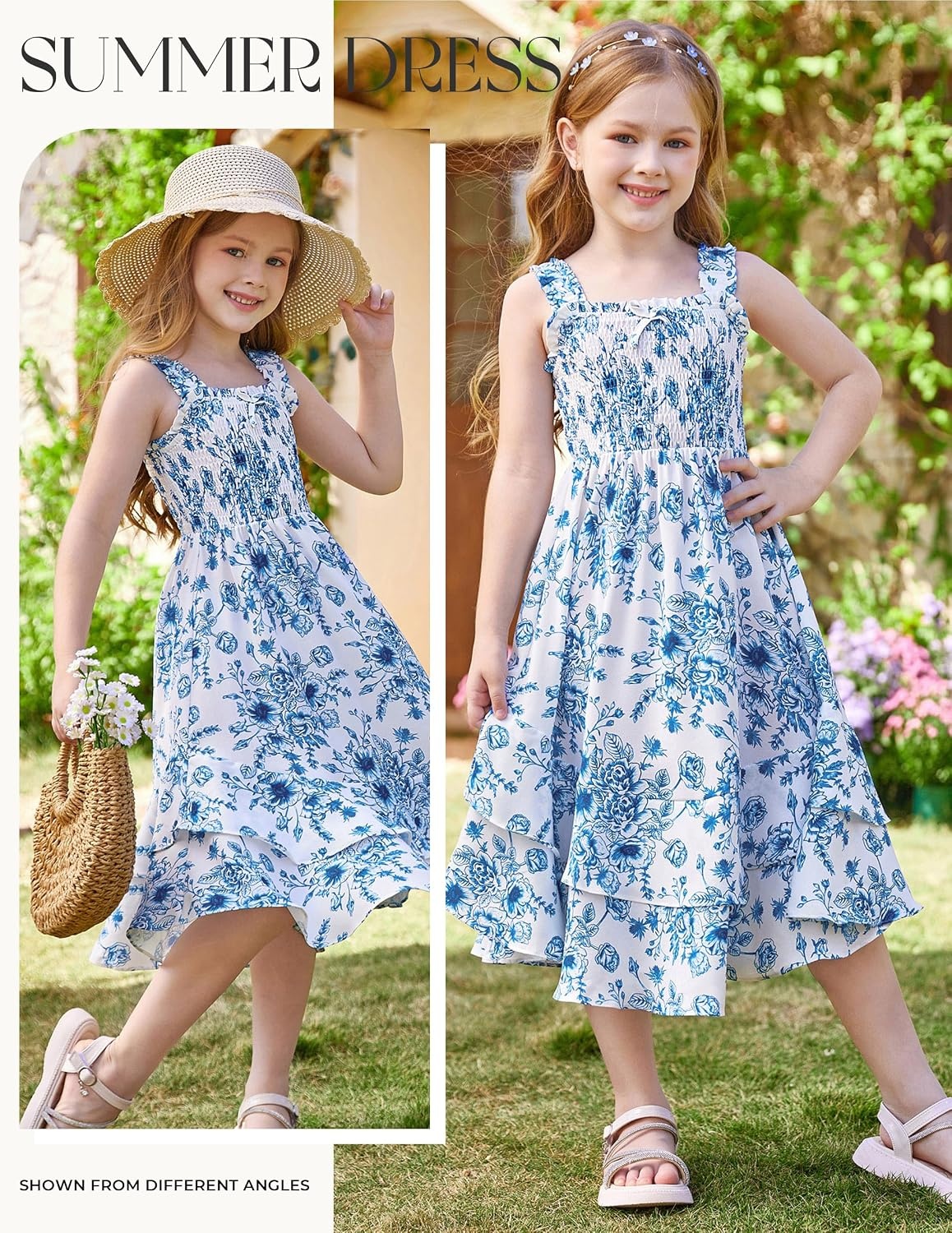 image:imageGRACE KARIN Girls Hawaiian Tropical Maxi Dress Floral Summer Beach SundressBlue White Floral
