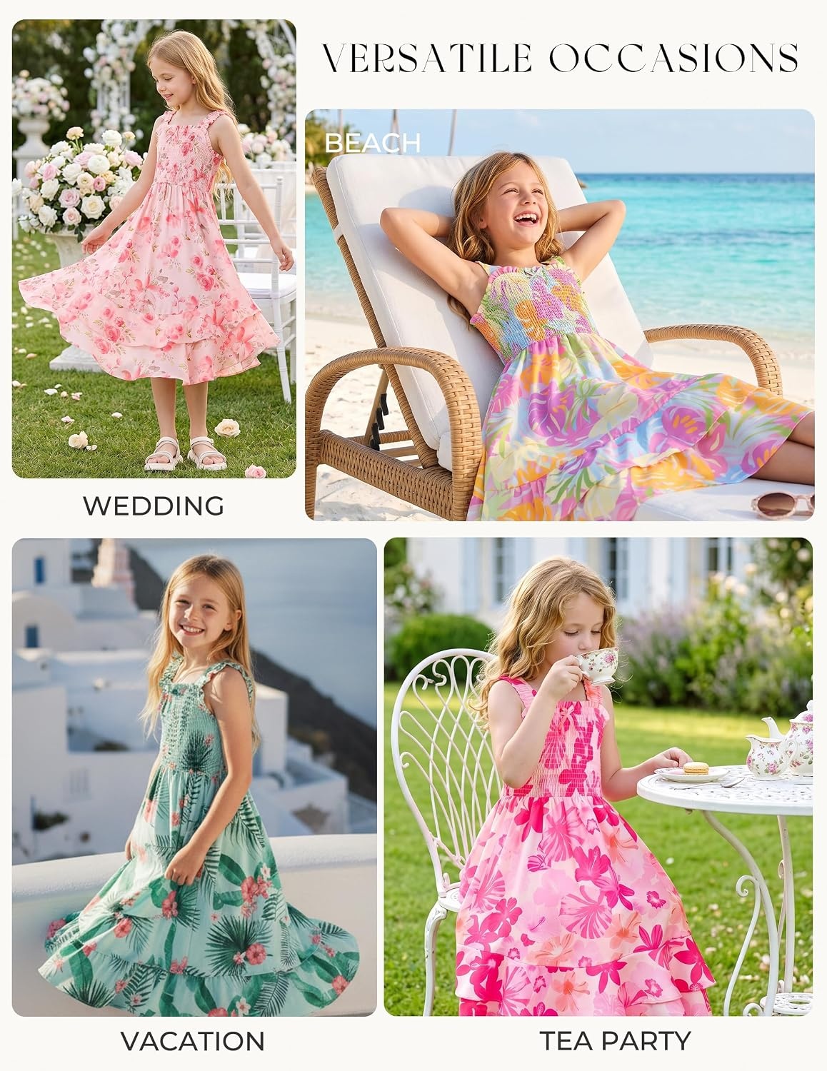 image:imageGRACE KARIN Girls Hawaiian Tropical Maxi Dress Floral Summer Beach SundressBlue White Floral