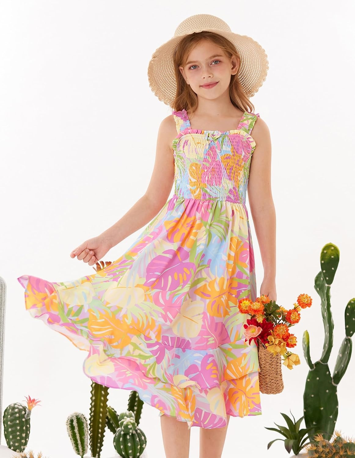 image:imageGRACE KARIN Girls Hawaiian Tropical Maxi Dress Floral Summer Beach SundressColorful Tropical