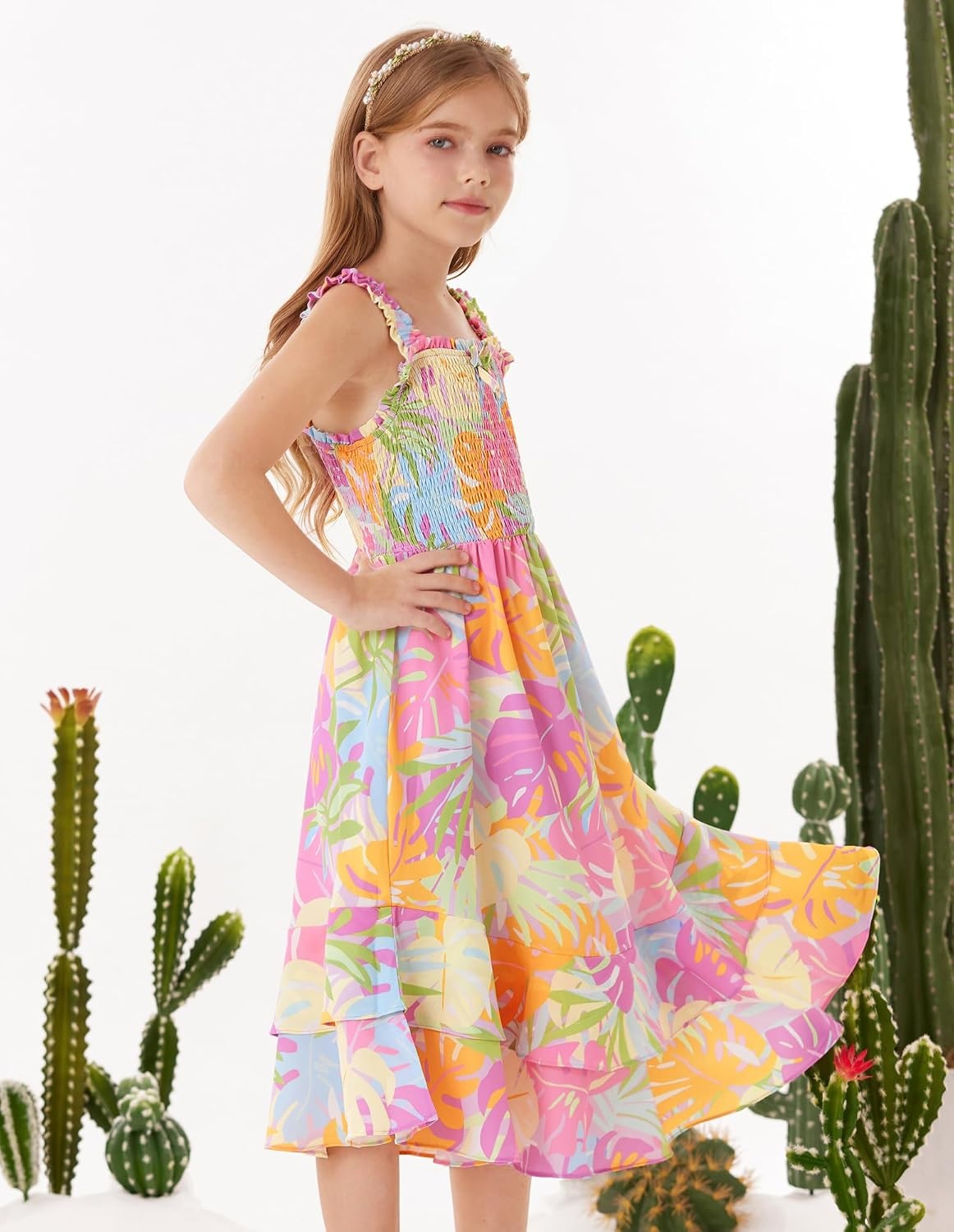 image:imageGRACE KARIN Girls Hawaiian Tropical Maxi Dress Floral Summer Beach SundressColorful Tropical